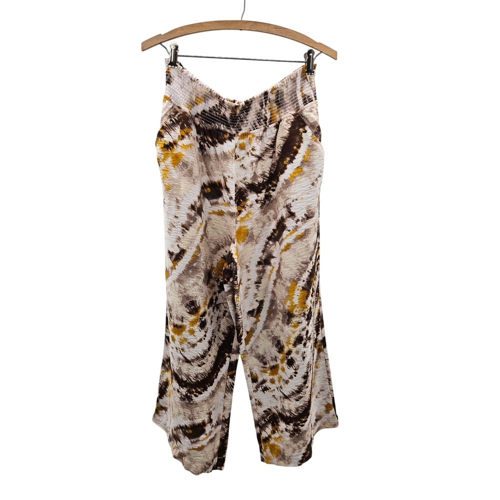 Earth‎ Tone Tie Dye Wide Leg Smocked Waist Pants with Pockets Brown Ochre